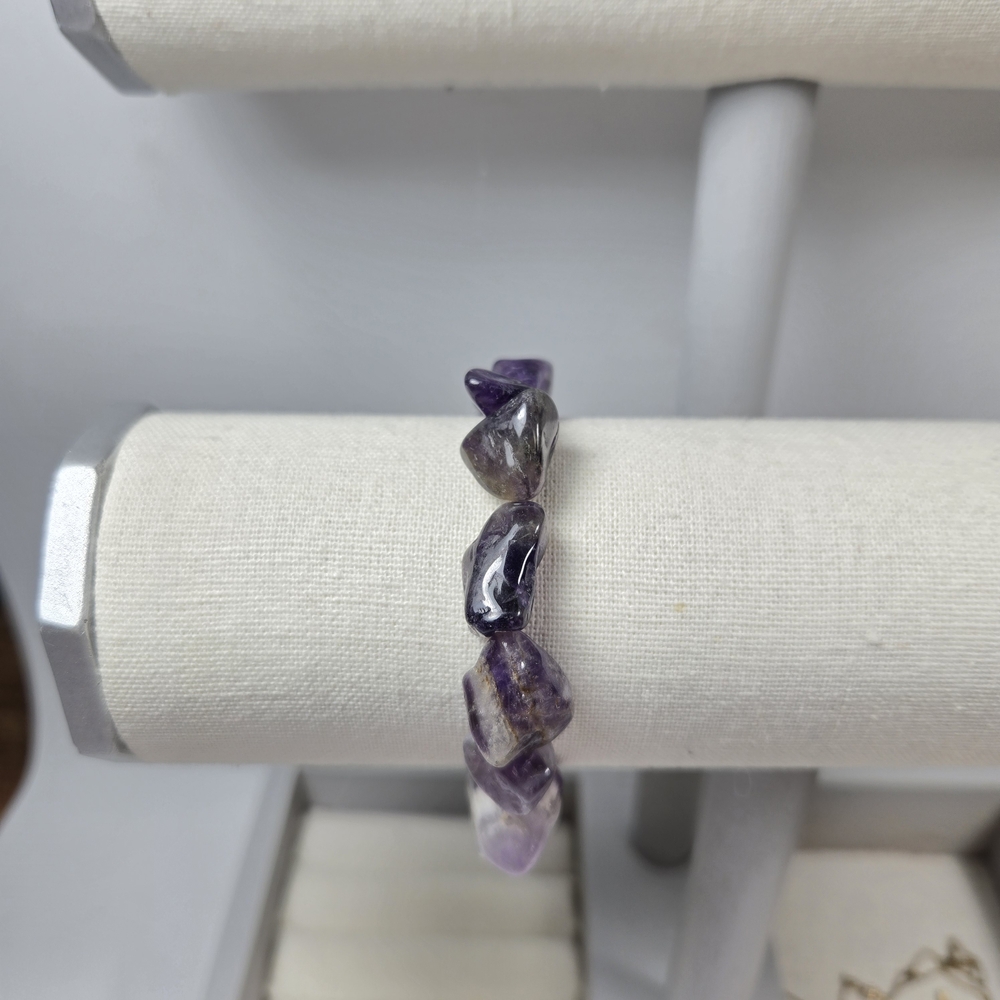 Amethyst Stone Stretch Bracelet - Natural Purple Stone